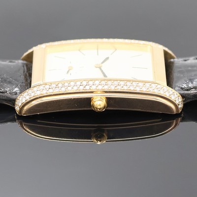 27045753c - Damenarmbanduhr in RG 750/000, quarz, 2-teil., tonneauförmiges Geh. seitl. aufw. m. ...