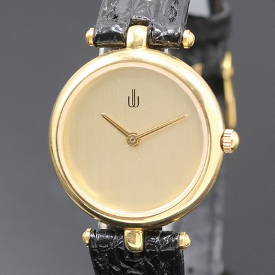 27045756a - Damenarmbanduhr in GG 750/000, quarz, 2-teil. Geh., Boden aufgedr., gold. Zifferbl., ...