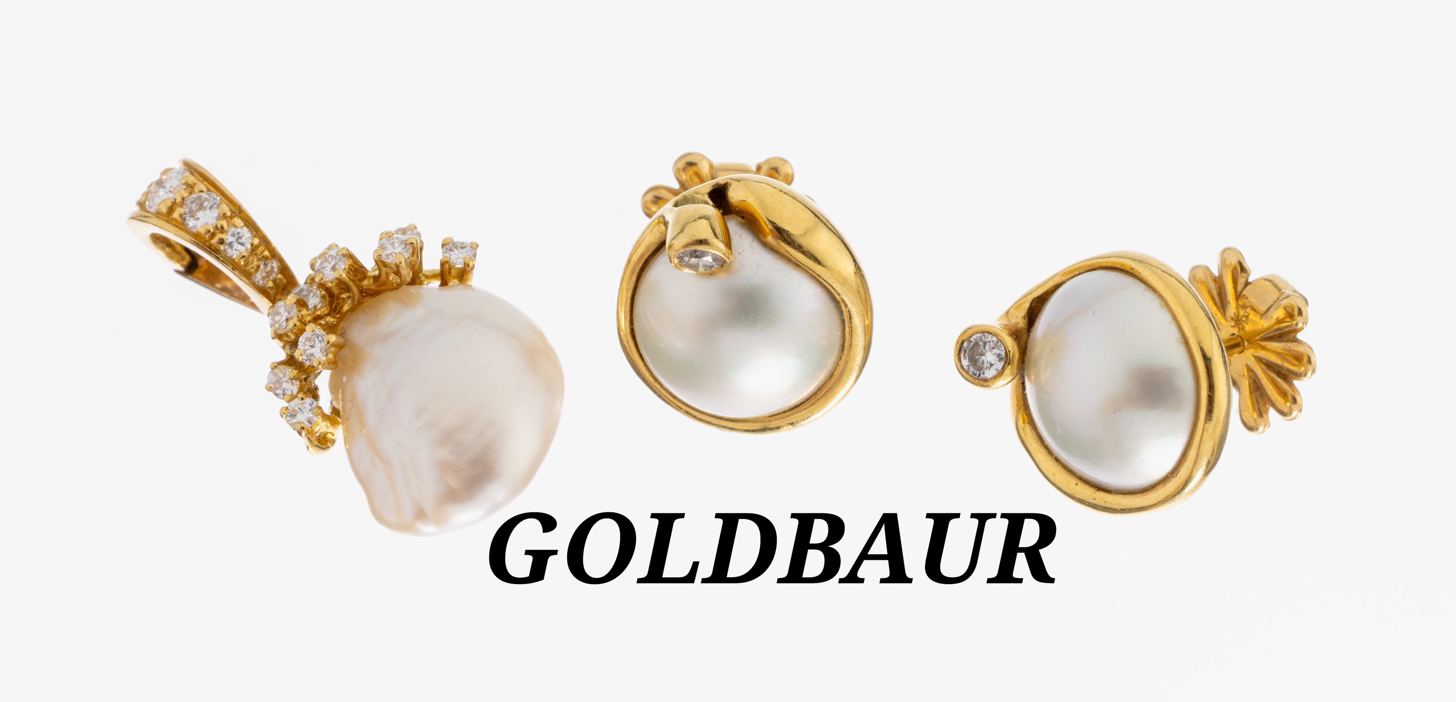 Image 27045833 - 18 kt gold GOLDBAUR pearl-brilliant-lot , YG750/000, comprised of: pendant with baroque ...