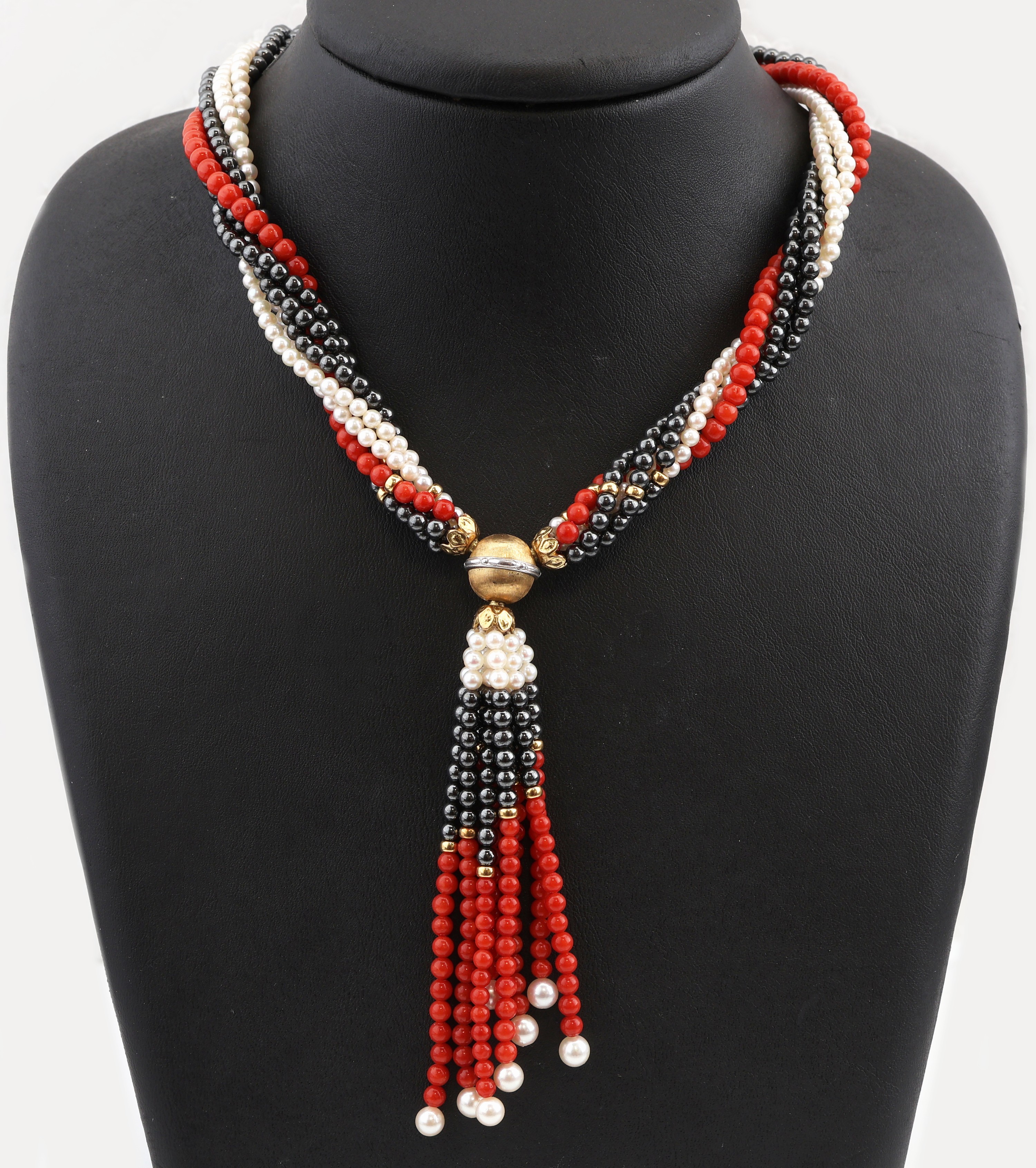 Image 27045850 - Korallen-Hämatit-Perl-Collier mit 18 kt Gold Schließe, 6-rhg., Hämatitkugeln, ...