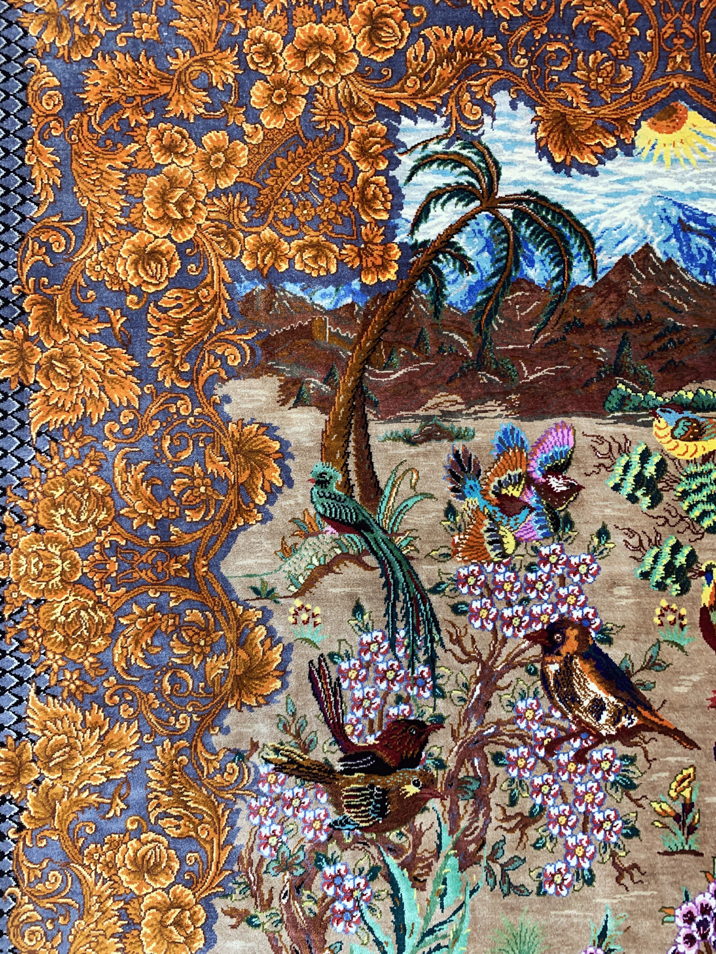 Detail e: Ghom Seide fein signiert, Persien, ca. 20 Jahre, reine Naturseide, ca. 150 x 100 cm, ca.1,0 Mio. Kn/qm, (Sehr guter Zustand)