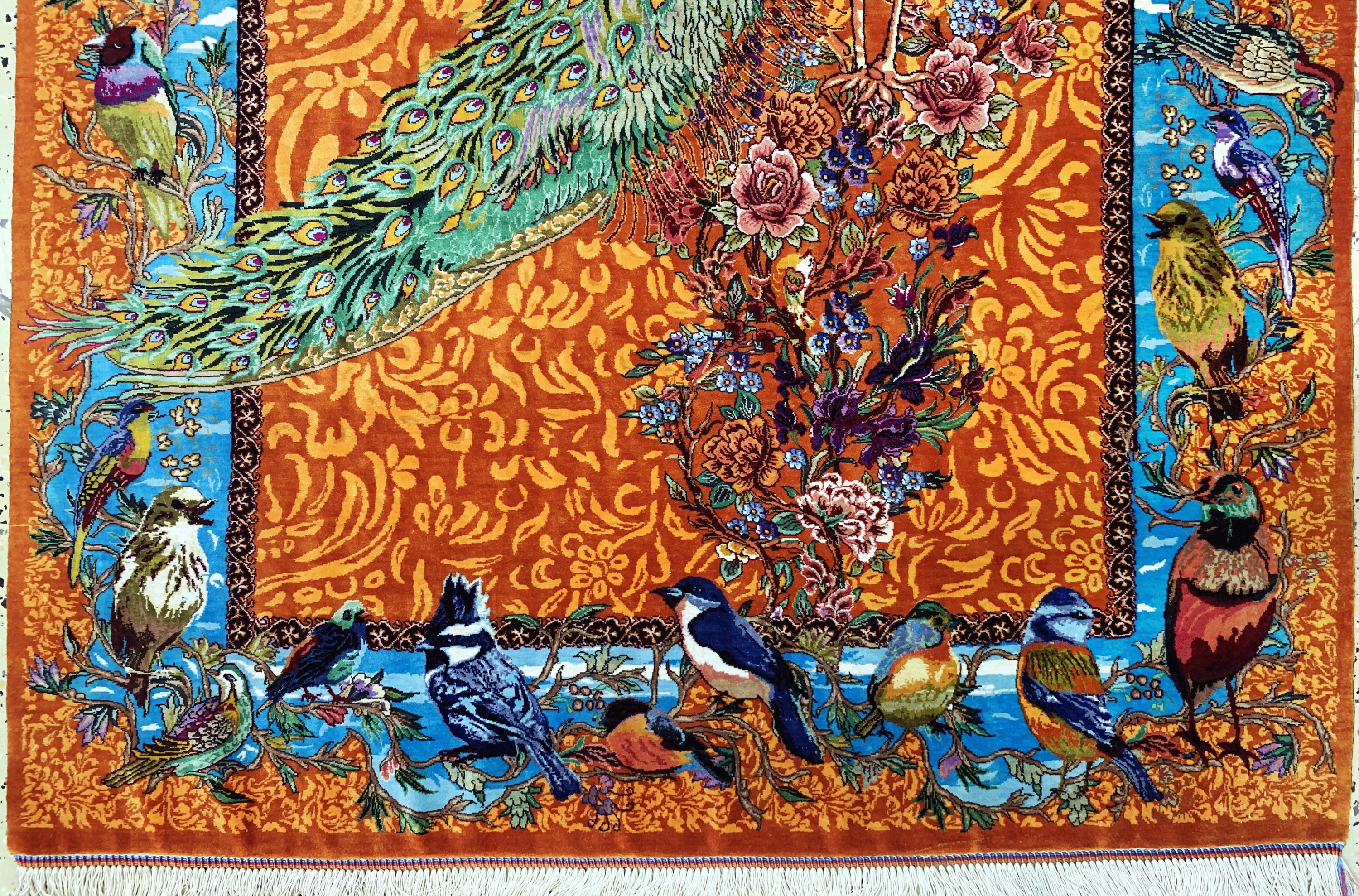 Detail b: Ghom Seide fein signiert, Persien, ca. 20 Jahre, reine Naturseide, ca. 150 x 104 cm, ca.1,0 Mio. Kn/qm, (Sehr guter Zustand)