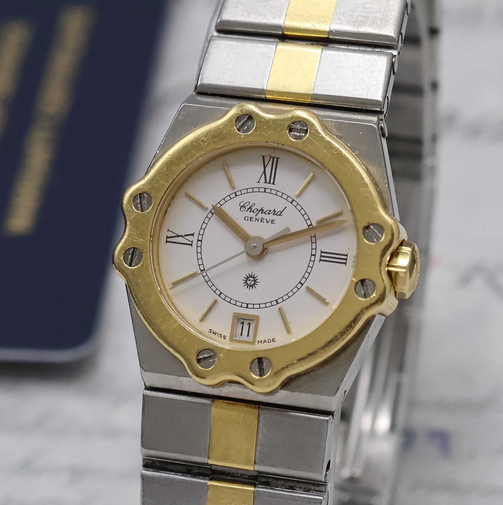 Detail a: CHOPARD Damenarmbanduhr St. Moritz Referenz 8024, quarz, Edelstahl/Gold kombiniert inkl. Gliederband m. dopp. Faltschl., Goldlünette gegen Geh. ...