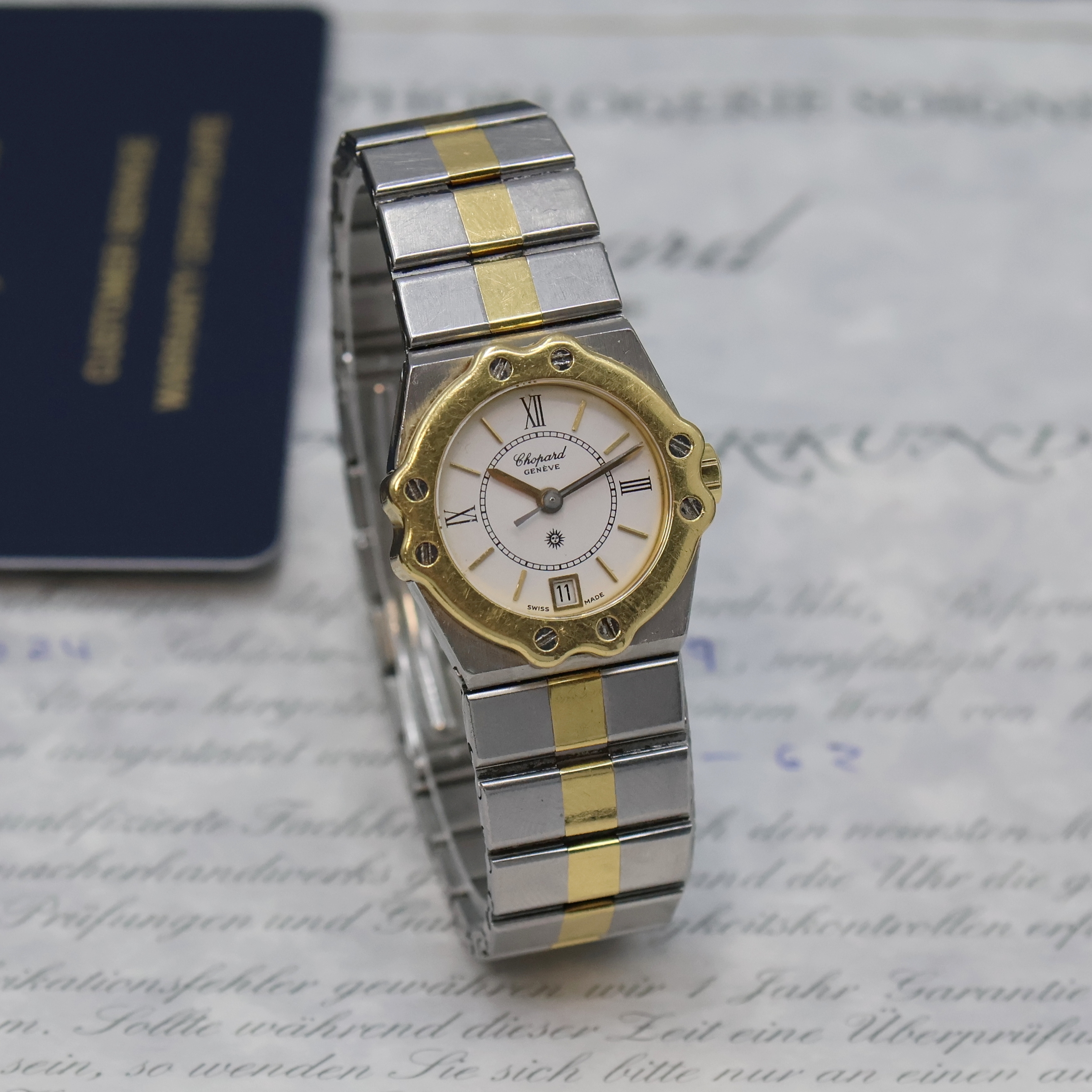 Detail b: CHOPARD Damenarmbanduhr St. Moritz Referenz 8024, quarz, Edelstahl/Gold kombiniert inkl. Gliederband m. dopp. Faltschl., Goldlünette gegen Geh. ...