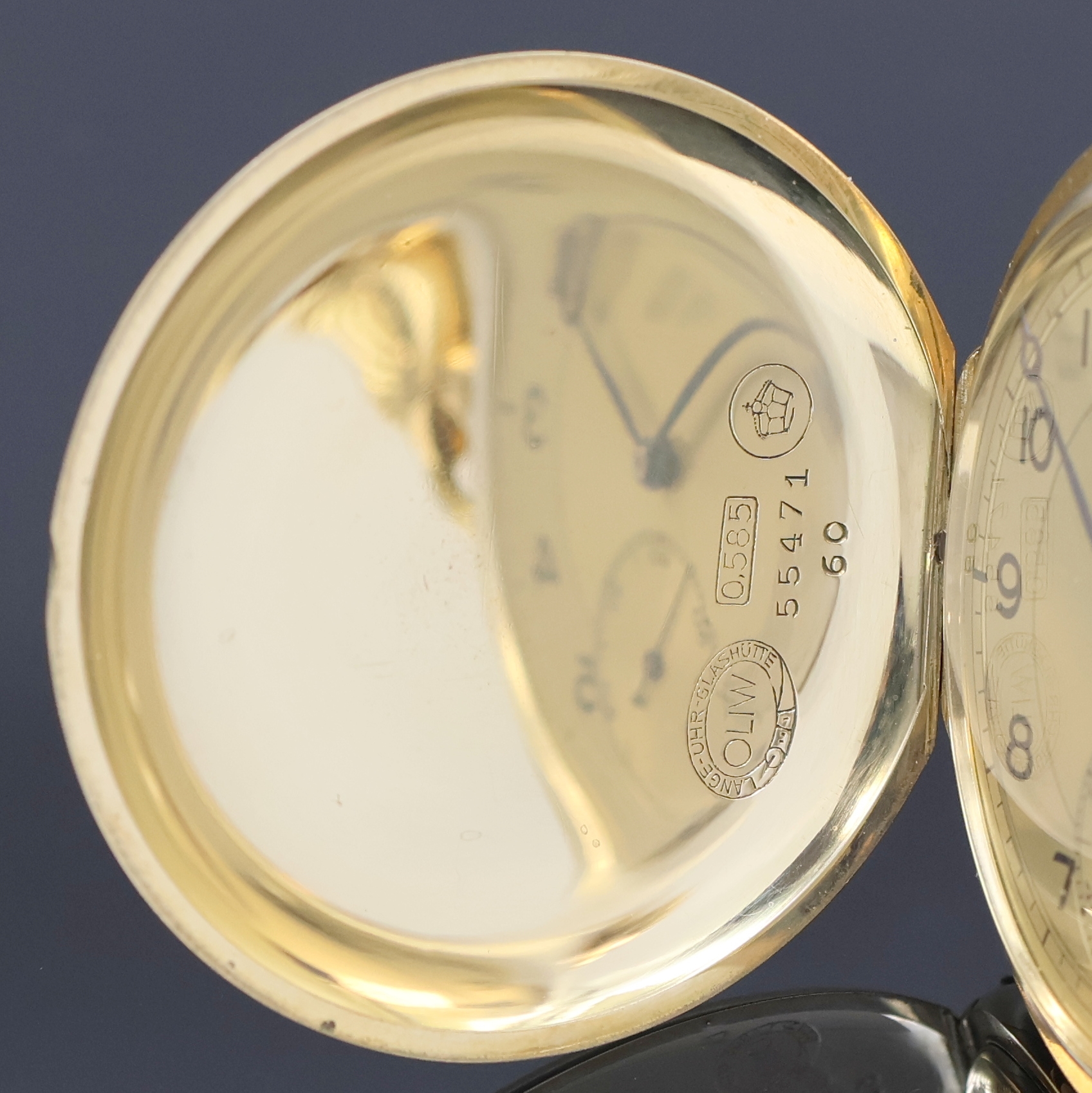 Detail c: A. LANGE & SÖHNE -OLIW- Herrensavonette in GG 585/000 an GG 750/000 Chatelaine, Deutschland um 1935, glattes 2-Deckel Goldgeh., gold. ...