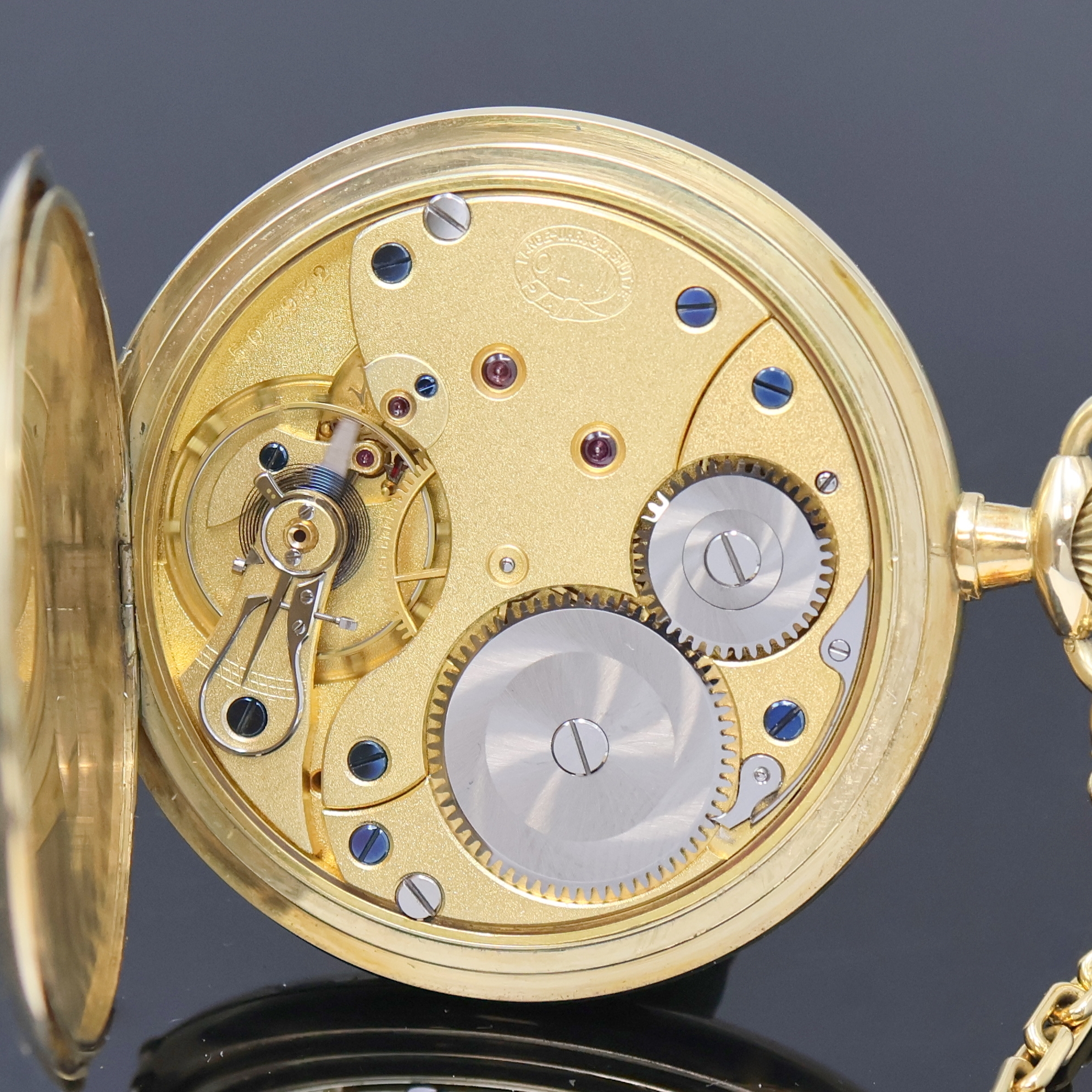 Detail g: A. LANGE & SÖHNE -OLIW- Herrensavonette in GG 585/000 an GG 750/000 Chatelaine, Deutschland um 1935, glattes 2-Deckel Goldgeh., gold. ...