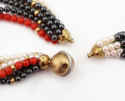 27045850c - Korallen-Hämatit-Perl-Collier mit 18 kt Gold Schließe, 6-rhg., Hämatitkugeln, ...
