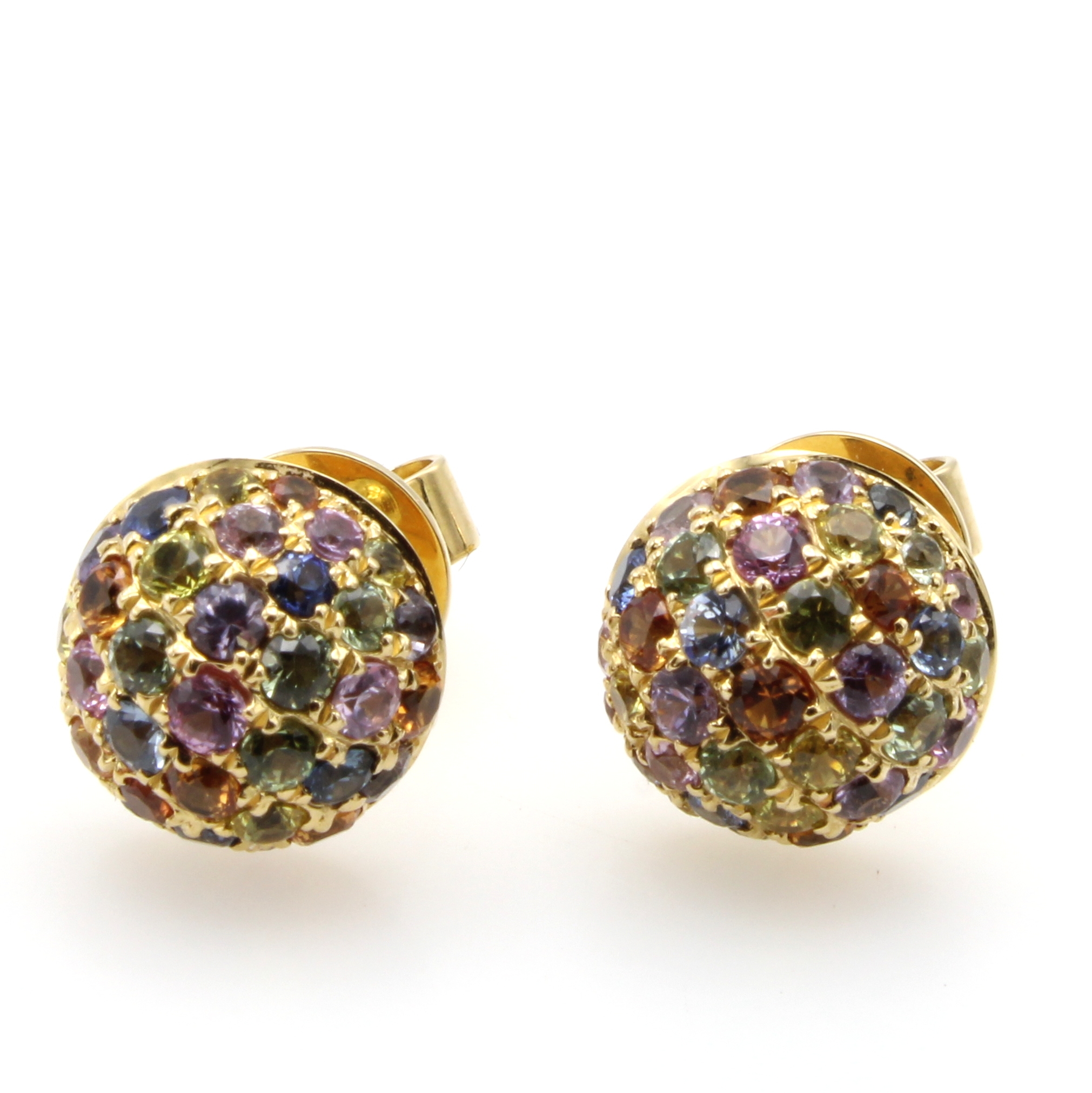 Image 27046378 - Paar Ohrstecker mit Saphiren, GG 750/000, bunte Saphire zus. ca. 2.41 ct in Halb- kugel ...