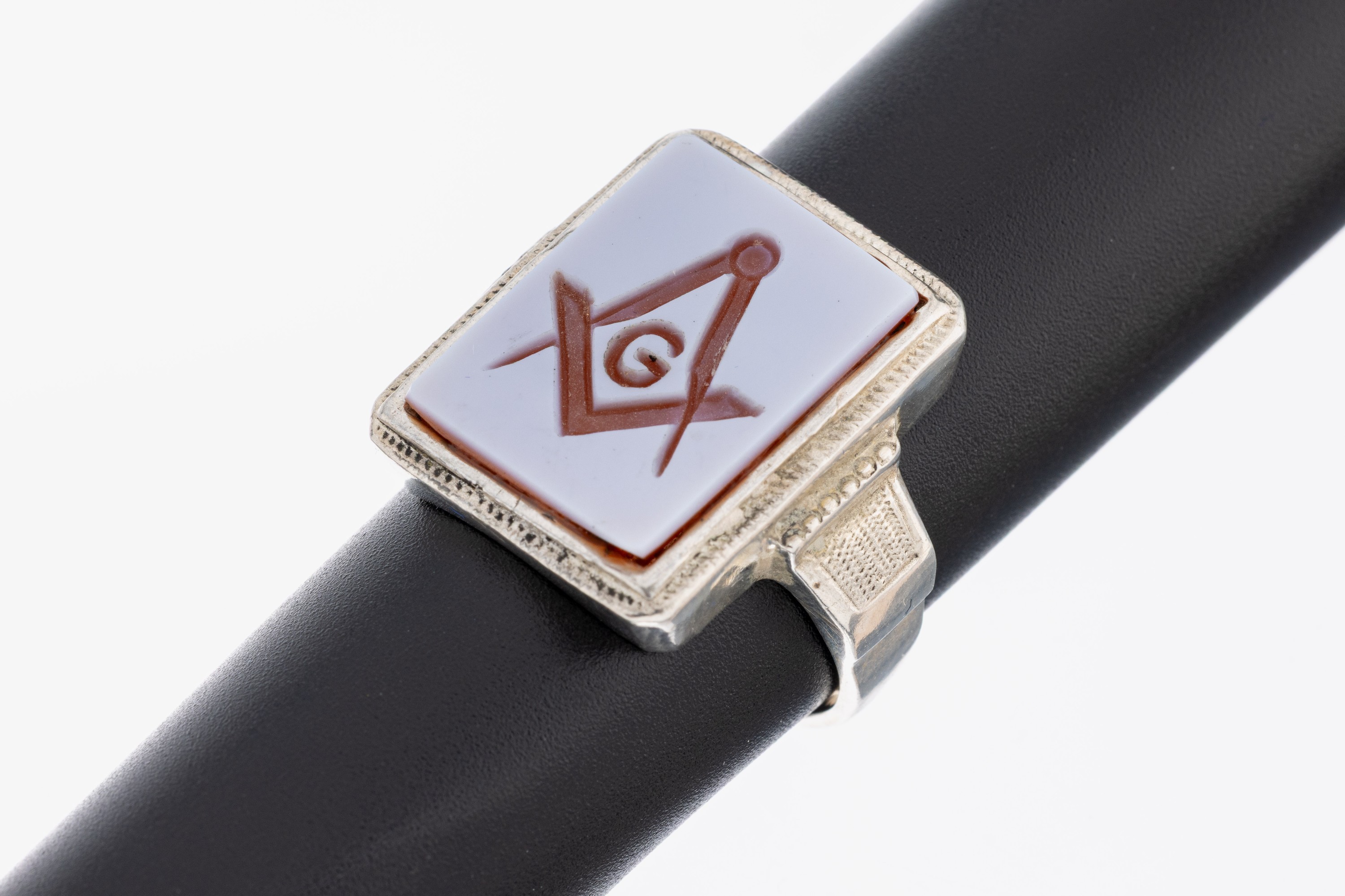 Image 27046384 - Layer agate-signet ring , silver 925, brownish layer agate, free masons symbols, ring ...