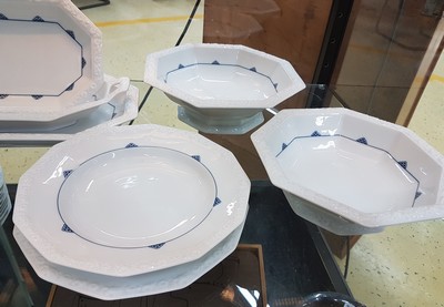 27046383c - Maria dinner service with blue scale decoration, Rosenthal, 20th century, porcelain, flag ...