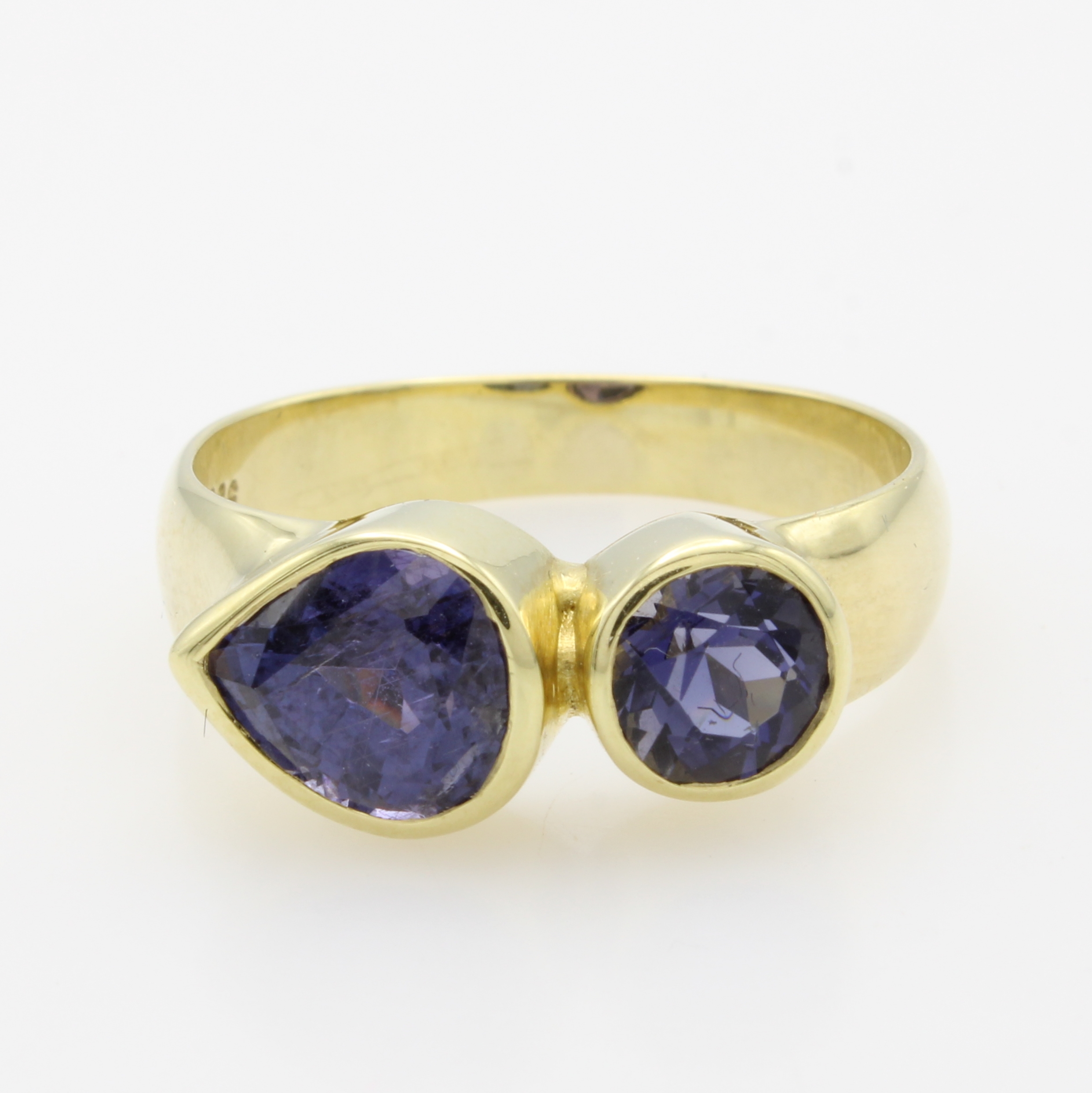 Image 27046464 - Ring mit Farbsteinen, GG 585/000, runder Tansanit, tropfenf. Iolith, RW ca. 59 ...