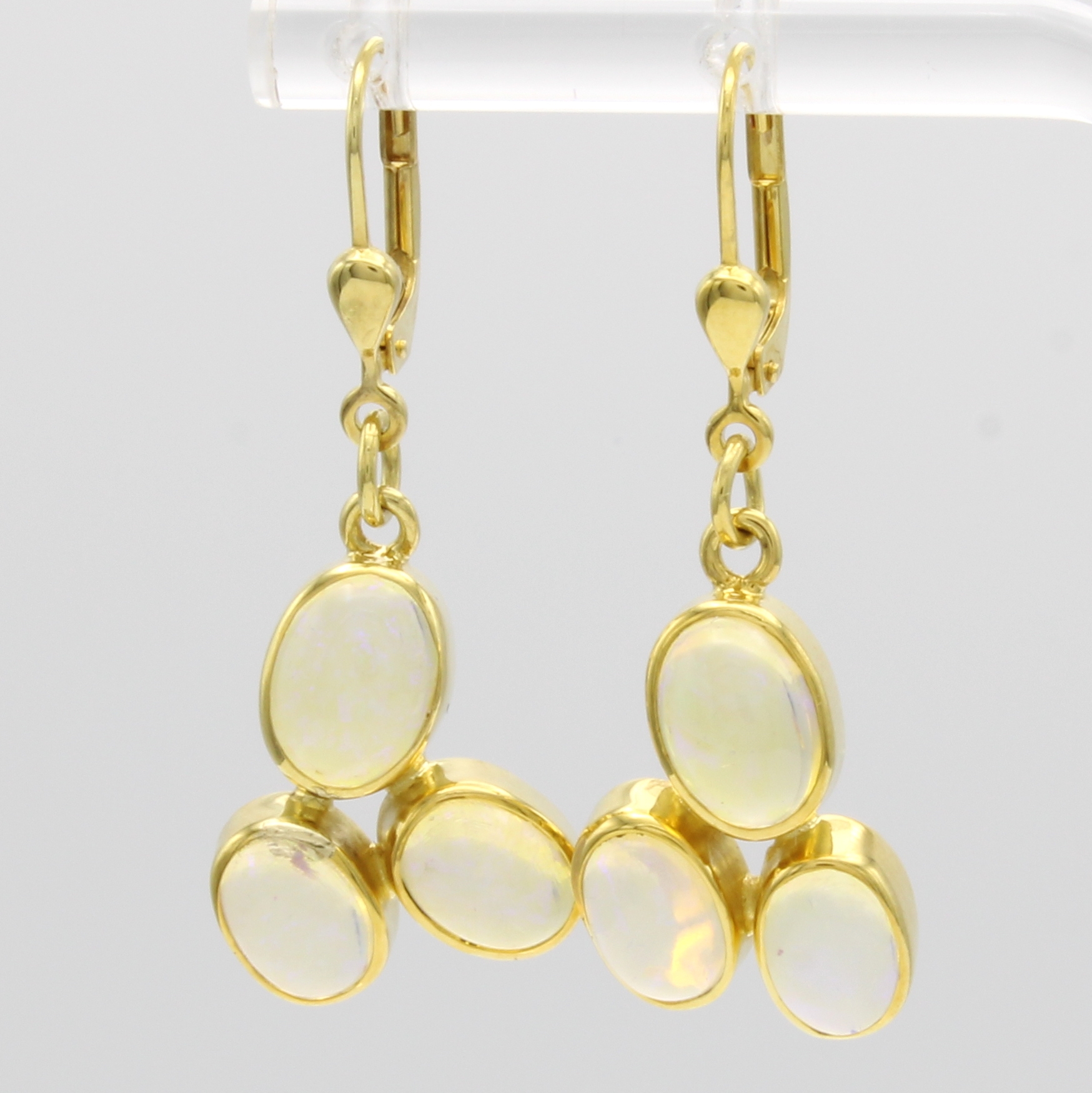 Image 27046490 - Paar Ohrgehänge mit Opalen, GG 585/000, 6 ovale Opale zus. ca. 4 ct, glatte Fassungen ...