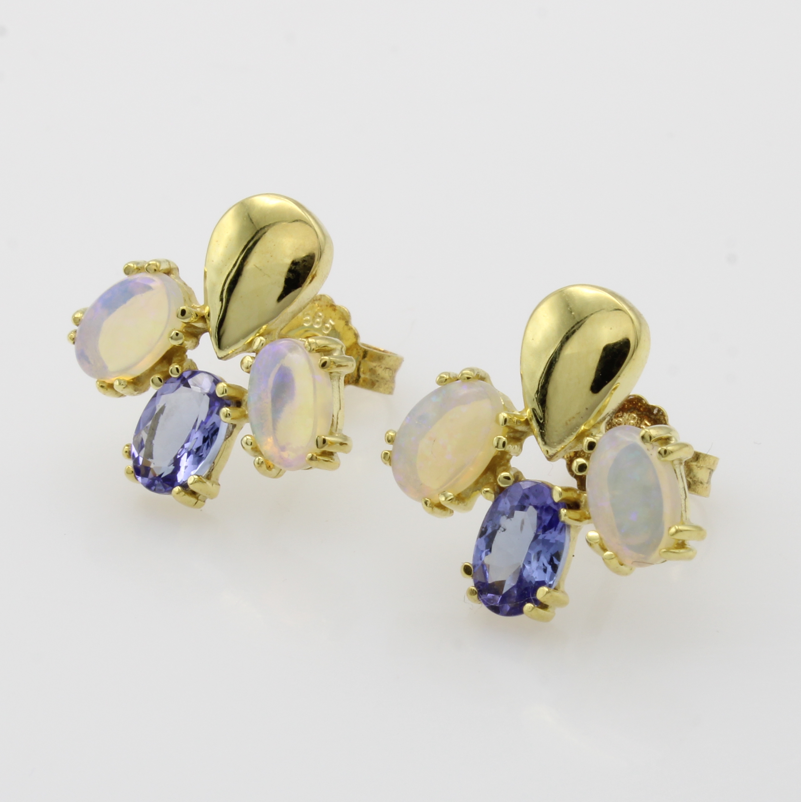 Image 27046492 - Paar Ohrstecker mit Tansaniten und Opalen, GG 585/000, 4 Opale zus. ca. 1.3 ct, 2 ...