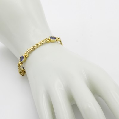 27046479a - Panzerarmband mit Tansaniten, GG 750/000, ovale Tansanite zus. ca. 3.5 ct, Kastenschl. ...