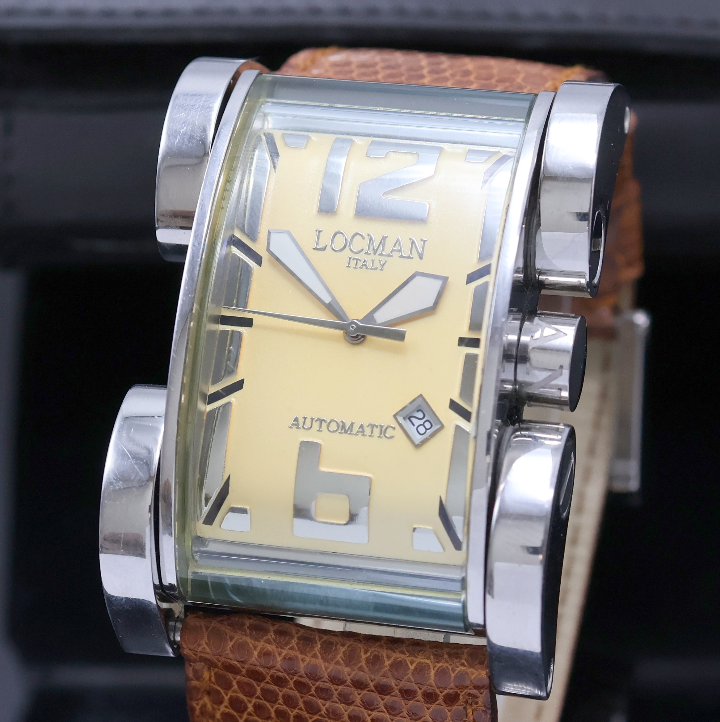 Detail a: LOCMAN Herrenarmbanduhr Latin Lover Referenz R500, Italien verk. lt. beil. Garantie 06/2005, Automatik, Edelstahlgeh. inkl. orig. Lederband m. ...