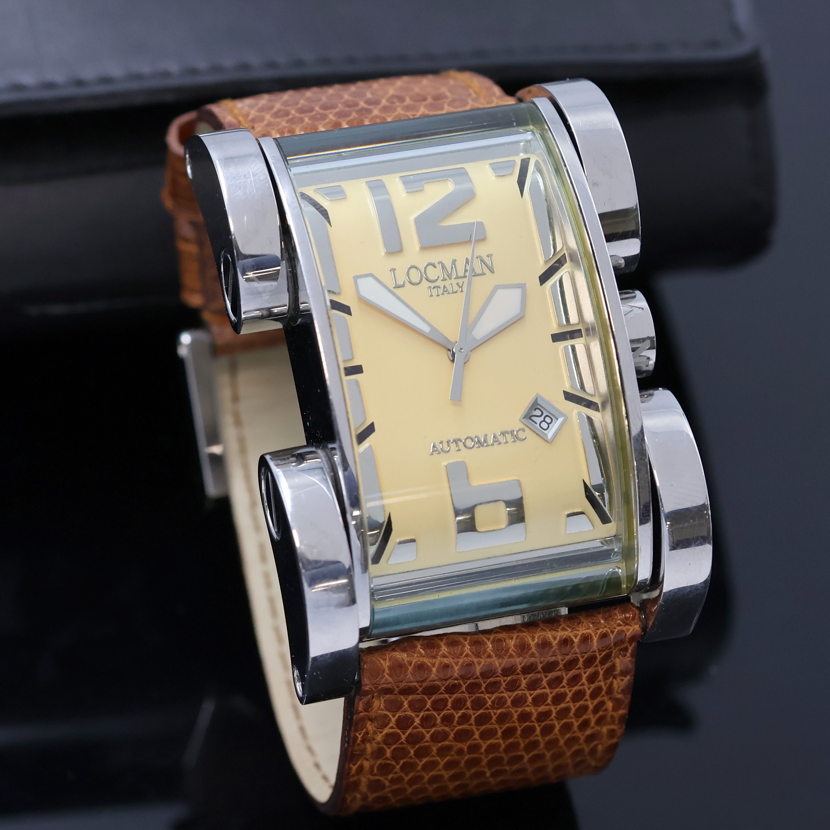 Detail b: LOCMAN Herrenarmbanduhr Latin Lover Referenz R500, Italien verk. lt. beil. Garantie 06/2005, Automatik, Edelstahlgeh. inkl. orig. Lederband m. ...