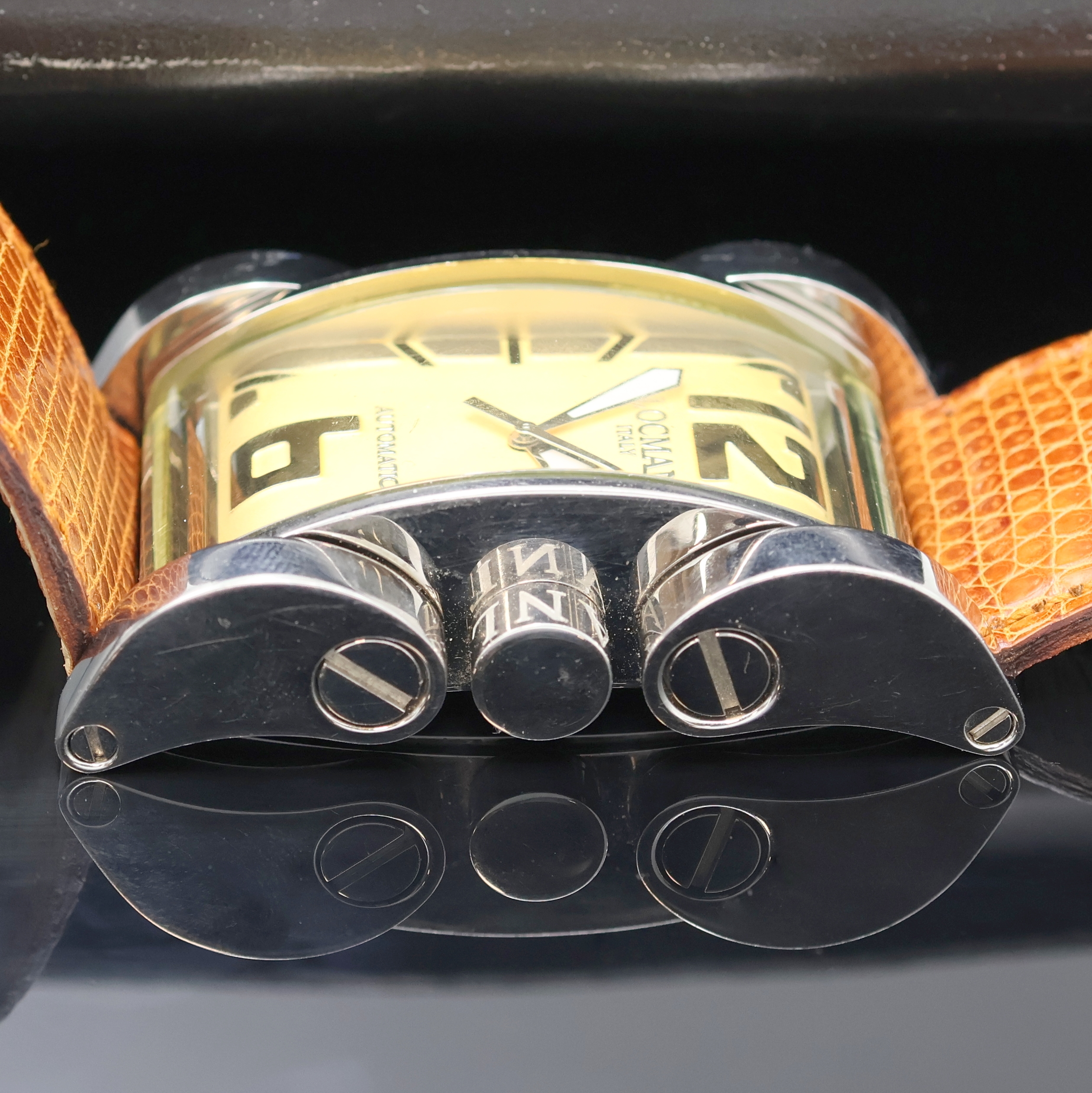 Detail d: LOCMAN Herrenarmbanduhr Latin Lover Referenz R500, Italien verk. lt. beil. Garantie 06/2005, Automatik, Edelstahlgeh. inkl. orig. Lederband m. ...