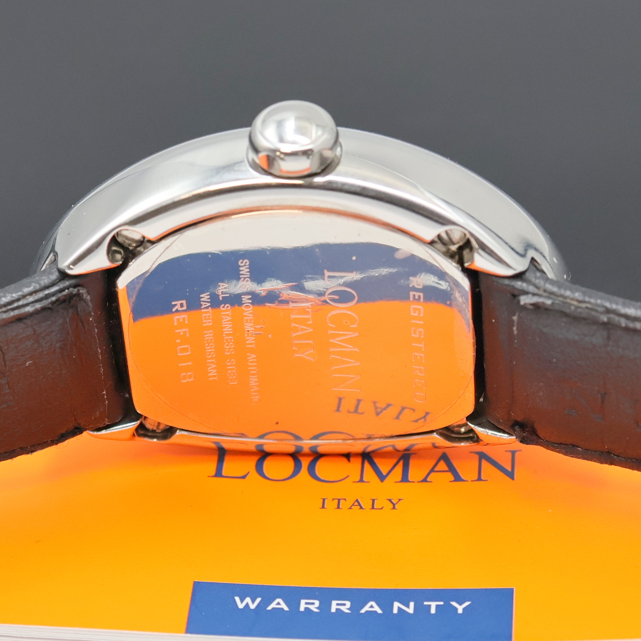 Detail e: LOCMAN Nuovo Herrenarmbanduhr Referenz 018, Italien um 2010, Automatik, Edelstahlgeh. inkl. orig. Lederband m. Dornschl., Boden 4- fach verschr., ...