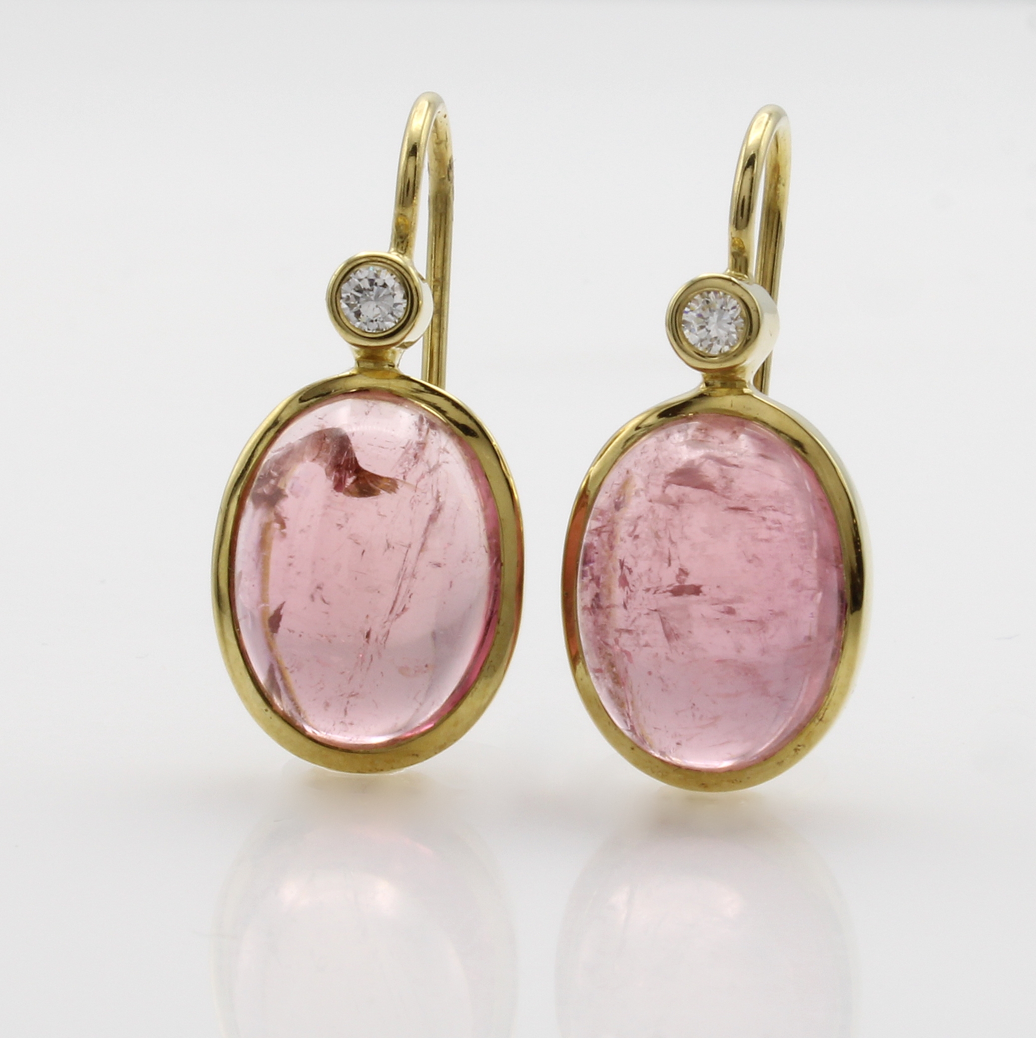 Image 27046991 - Paar Ohrhaken mit Turmalinen und Brillanten, GG 585/000, ovale, rosa Turmalincabochons ...