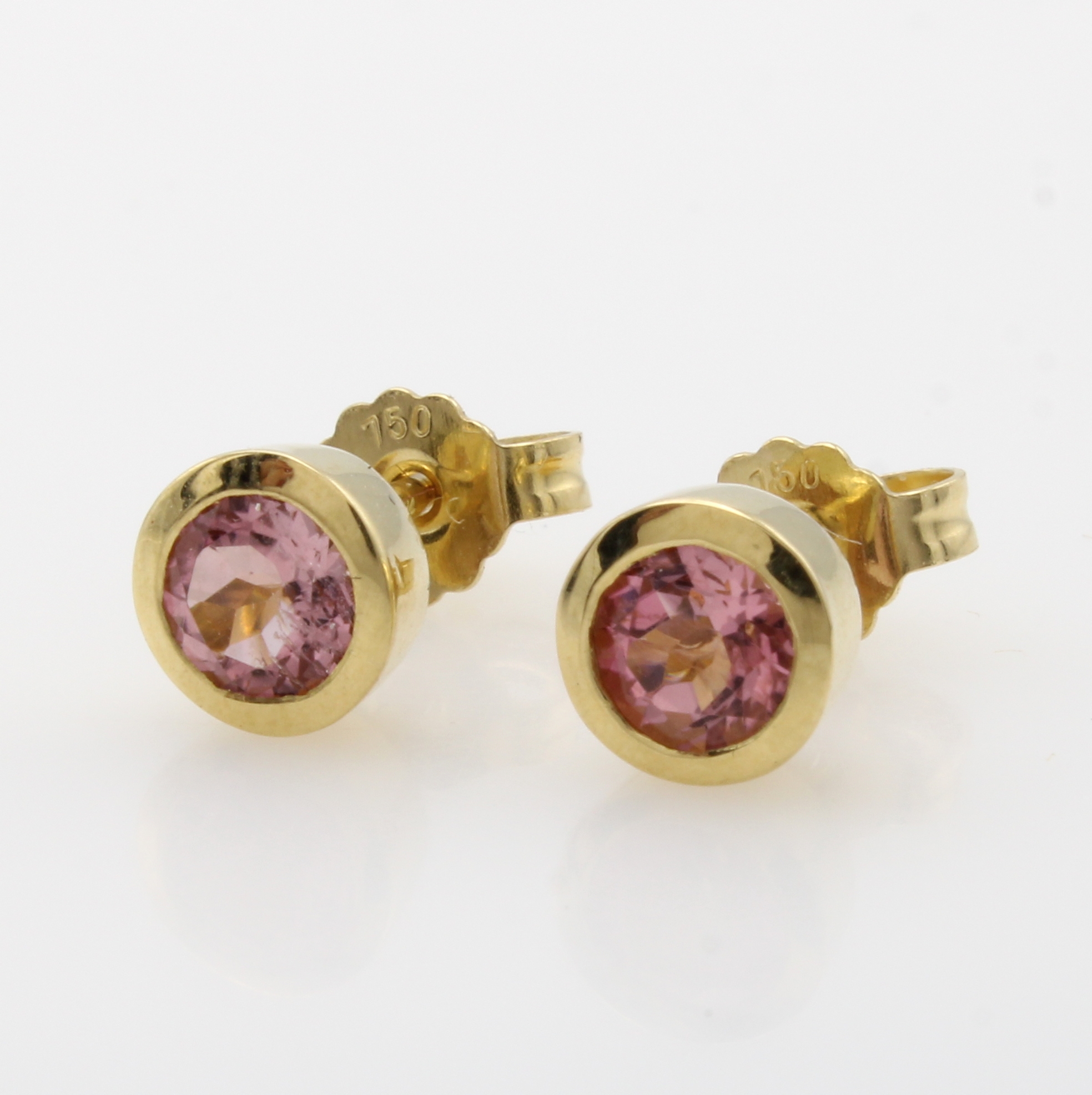 Image 27046992 - Paar Ohrstecker mit Turmalinen, GG 585/000, 2 rosa Turmaline in glatten Fassungen zus. ...