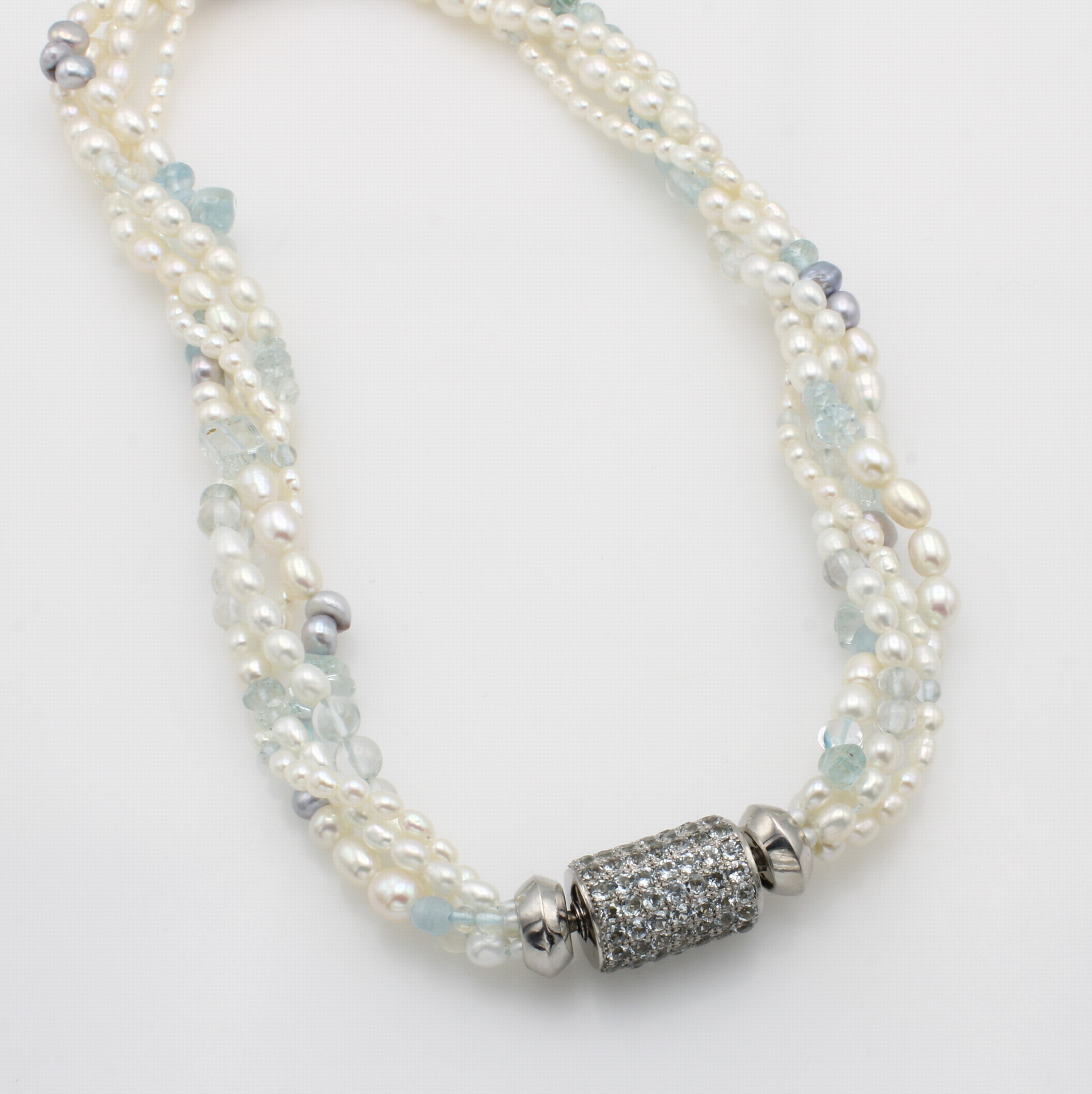 Image 27047031 - Wechselschließe mit Aquamarinen an 4-reihiger Süßwasserperlen/Aquamarinkette, 925er ...
