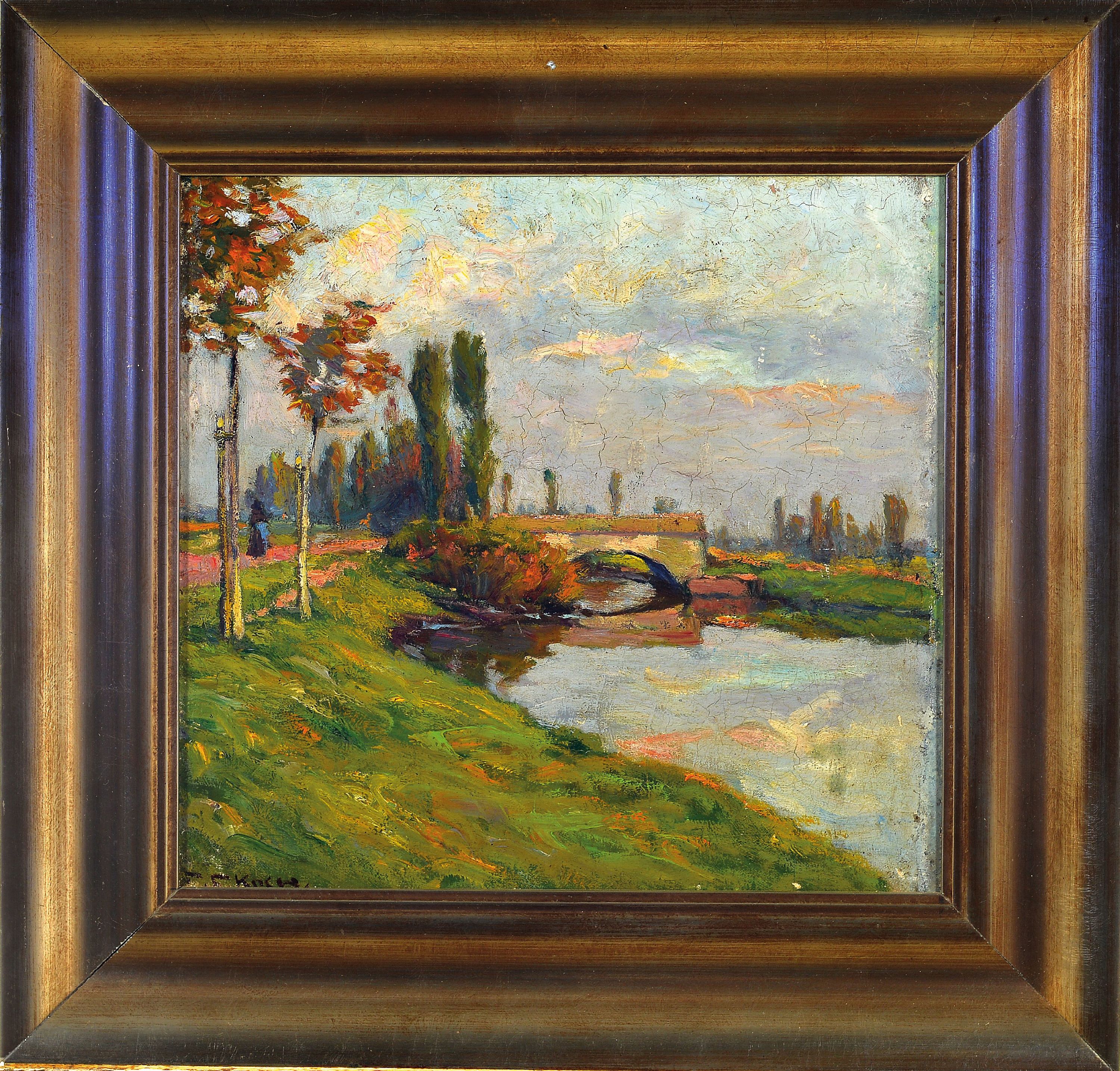 Detail k: Friedrich Ferdinand Koch, 1863-1923 Landau, "Die Offenbacher Brücke bei Offenbach (an der Queich)", um 1900, links unten signiert, ...