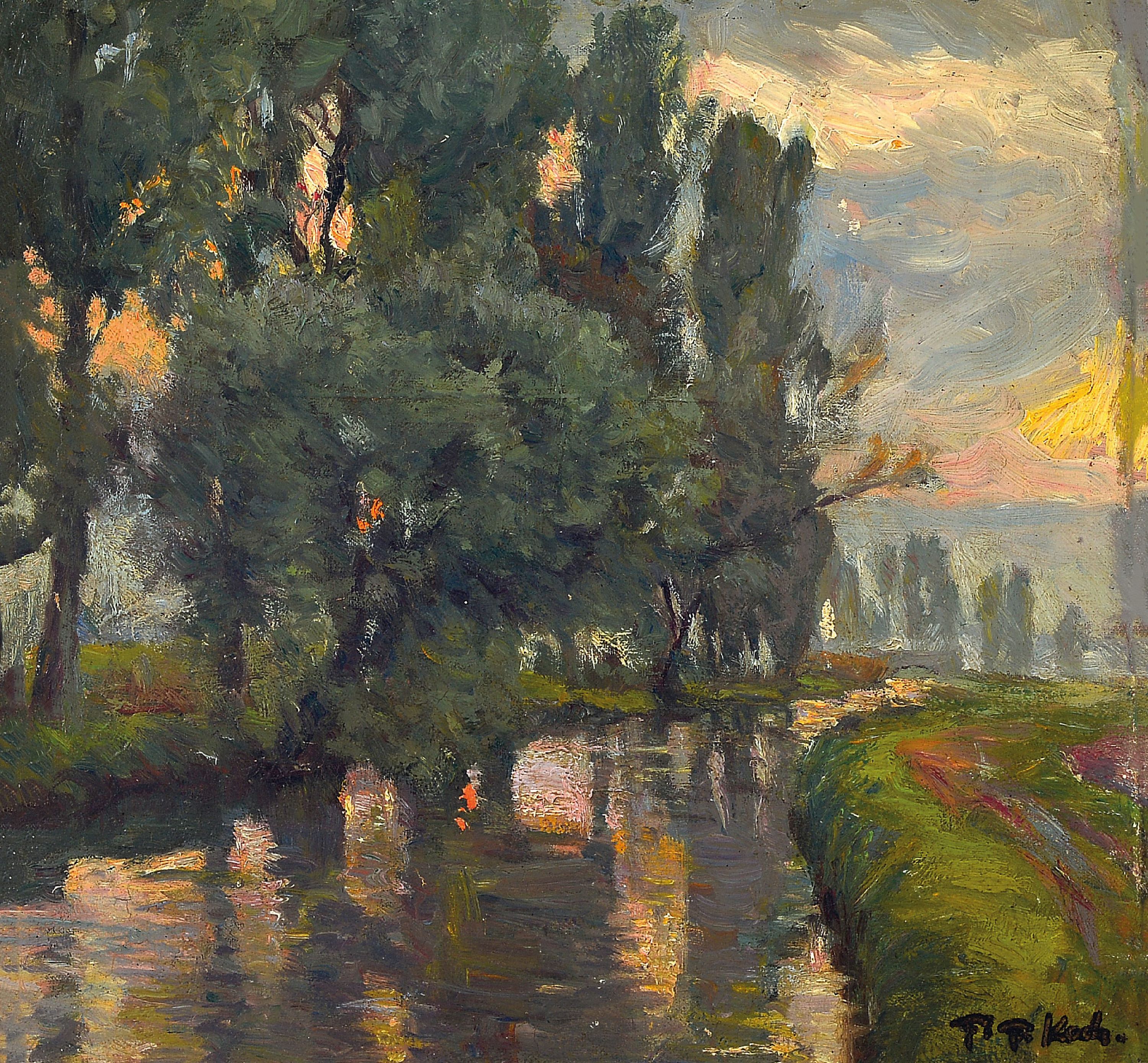 Image 27047045 - Friedrich Ferdinand Koch, 1863-1923 Landau, ´Abendlandschaft an der Queich bei ...