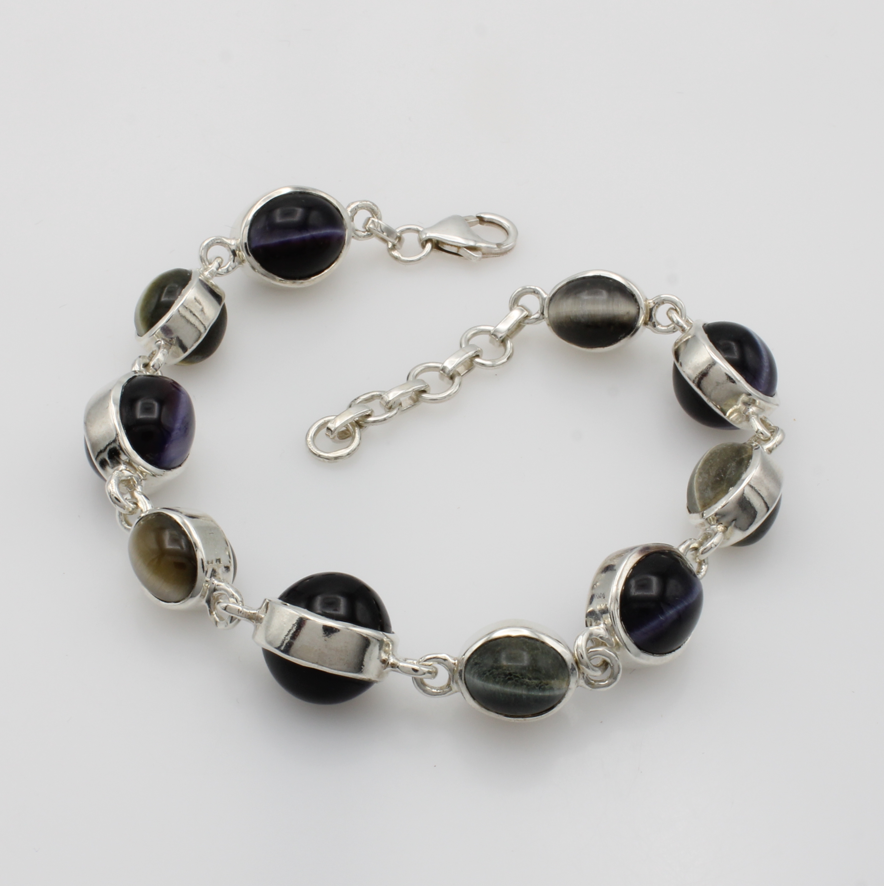 Image 27047056 - Armband mit Tigeraugen, 925er Silber, ovale Tigeraugen in versch. Größen u. Farben, L. ...