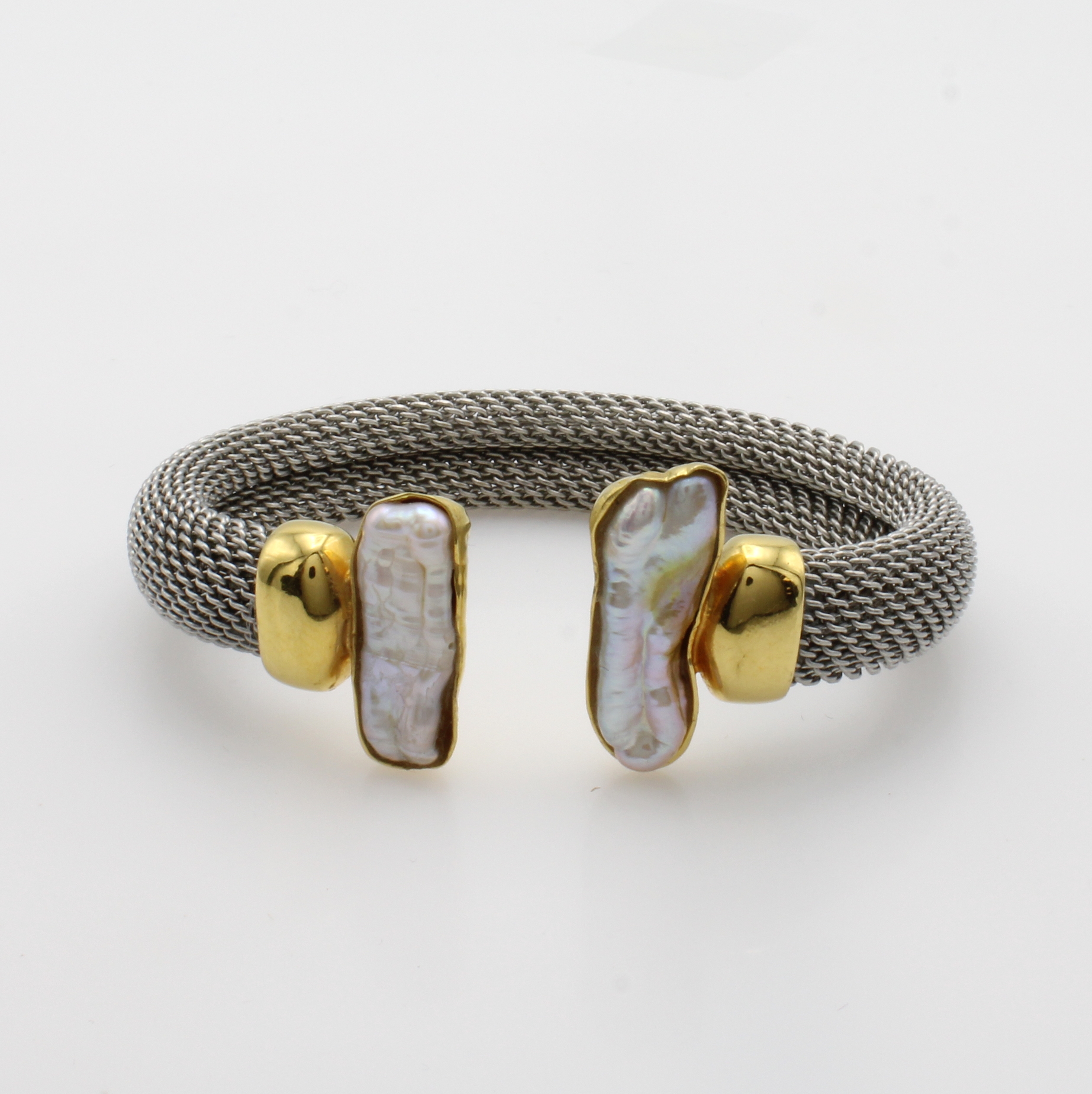 Image 27047058 - Armspange mit Süßwasserzuchtperlen, Edelstahl, Endkappen u. Fassungen verg.