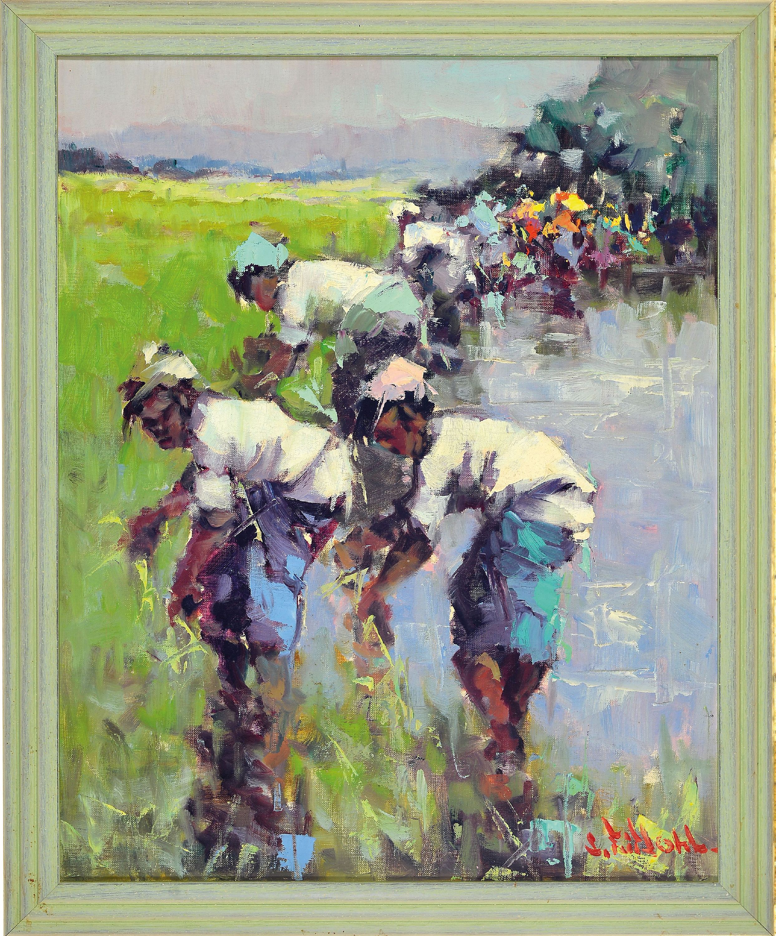 Detail k: Frits Lucien Ohl, 1904 Palembang/Indonesien- 1976 Den Haag, indonesische Bauern beim Reispflücken, Öl/Lwd, rechts unten signiert, ca. 50x40cm, R. ...
