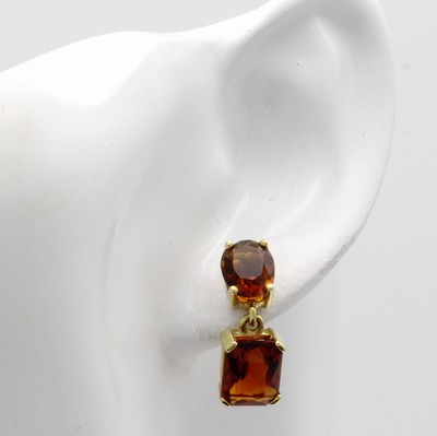 27047024a - Paar Ohrstecker mit Citrinen, GG 585/000, 2 ovale u. 2 achteckige Citrine zus. ca. 7 ct, ...