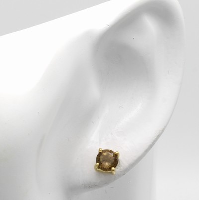 27047028a - Paar Ohrstecker mit Turmalinen, GG 585/000, 2 grün-braune Turmaline in Krappenfassungen ...