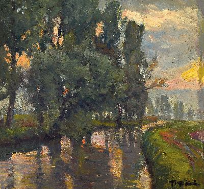 Image Friedrich Ferdinand Koch, 1863-1923 Landau, ´Abendlandschaft an der Queich bei ...