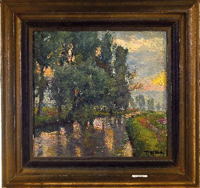 27047045k - Friedrich Ferdinand Koch, 1863-1923 Landau, ´Abendlandschaft an der Queich bei ...