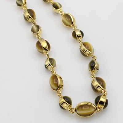 Image Kette mit Tigeraugen, 925er Silber verg., ovale Tigeraugen in versch. Größen, L. ...