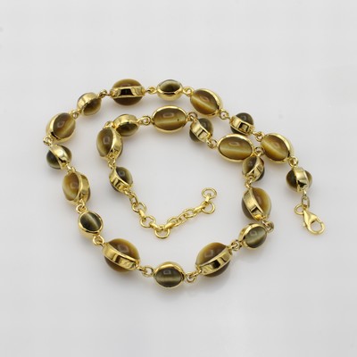 27047049a - Kette mit Tigeraugen, 925er Silber verg., ovale Tigeraugen in versch. Größen, L. ...