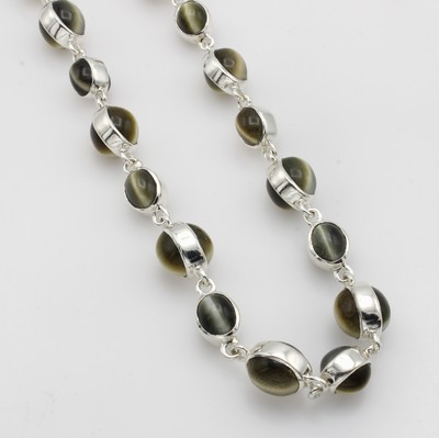 Image Kette mit Tigeraugen, 925er Silber, ovale Tigeraugen in versch. Größen, L. variabel v. ...