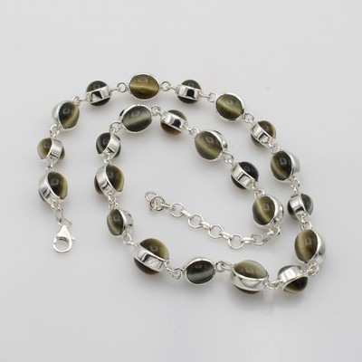 27047050a - Kette mit Tigeraugen, 925er Silber, ovale Tigeraugen in versch. Größen, L. variabel v. ...