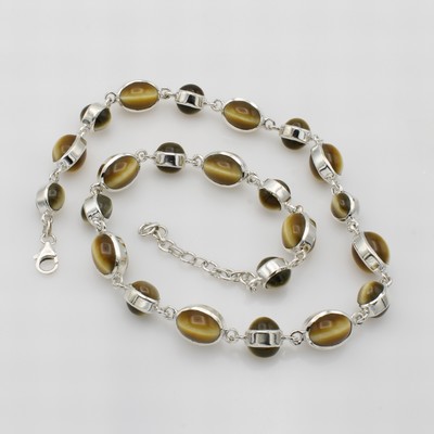 27047051a - Kette mit Tigeraugen, 925er Silber, ovale Tigeraugen in versch. Größen, L. variabel v. ...