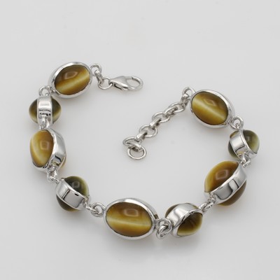 Image Armband mit Tigeraugen, 925er Silber, ovale Tigeraugen in versch. Größen, L. variabel ...