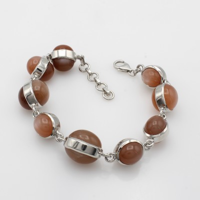 Image Armband mit Mondsteinen, 925er Silber, ovale Mondsteine in versch. Größen, L. variabel ...
