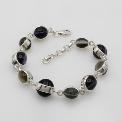 Image Armband mit Tigeraugen, 925er Silber, ovale Tigeraugen in versch. Größen u. Farben, L. ...