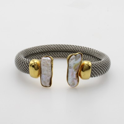 Image Armspange mit Süßwasserzuchtperlen, Edelstahl, Endkappen u. Fassungen verg.