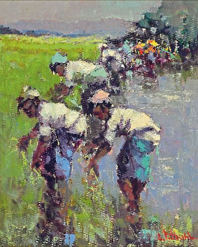 Image Frits Lucien Ohl, 1904 Palembang/Indonesien- 1976 Den Haag, indonesische Bauern beim ...