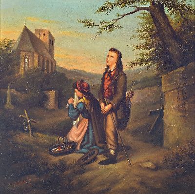 Image L.A. Reyn, Maler der 1. Hälfte des 19. Jh., Junges Paar vor einem Grab, im Hintergrund ...