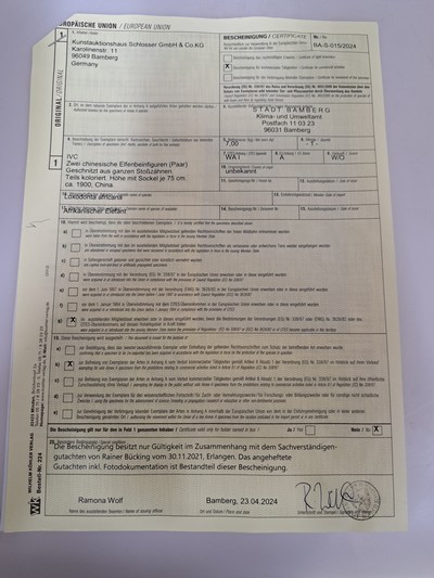 27047067e - Paar große 74cm Elfenbeinfiguren, China, um 1900, jeweils aus einem kompletten Zahn ...