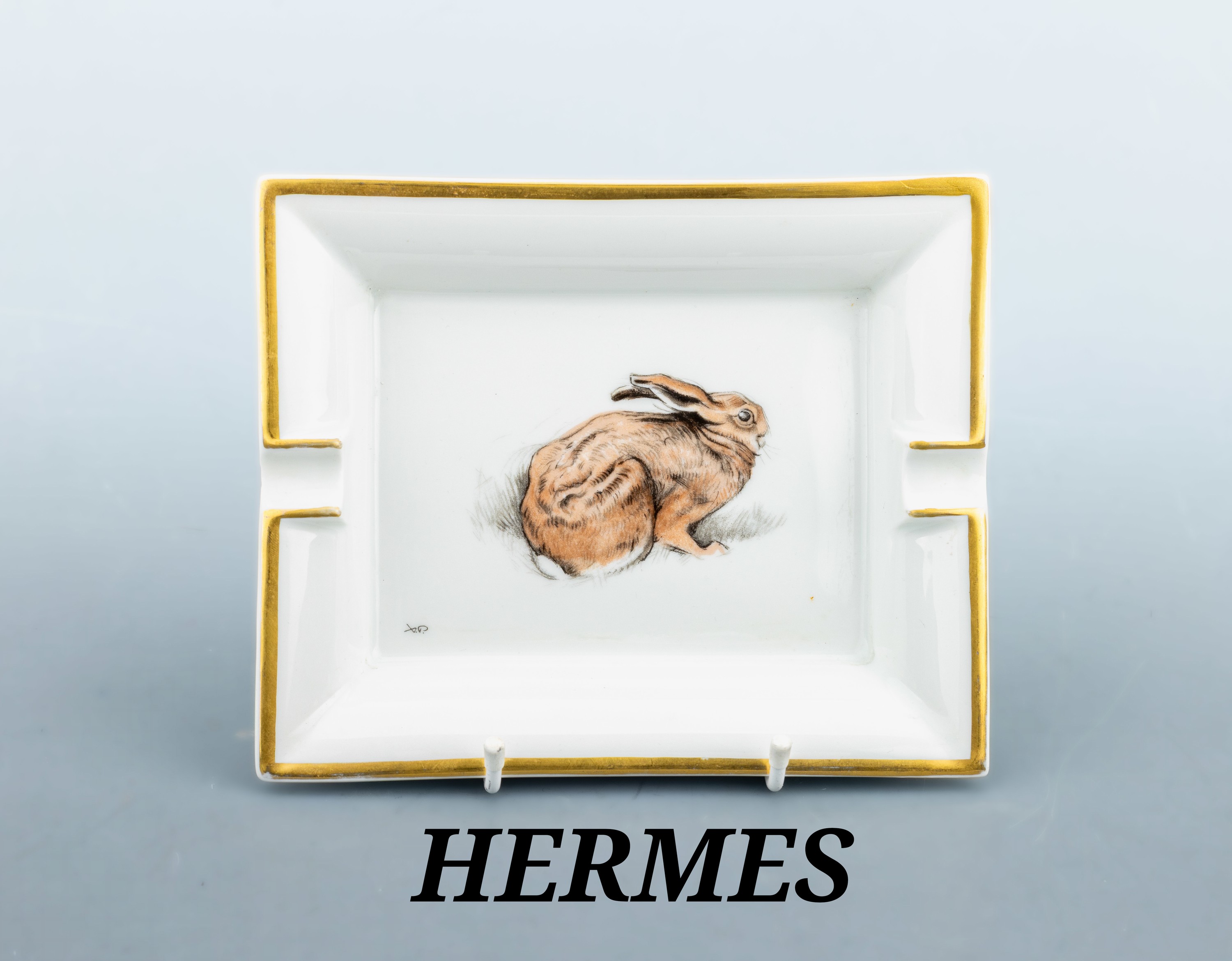 Image 27047147 - HERMES Aschenbecher ´Hase´, Porzellan weißer Grund goldfarb. Rand, Malerei mit ...
