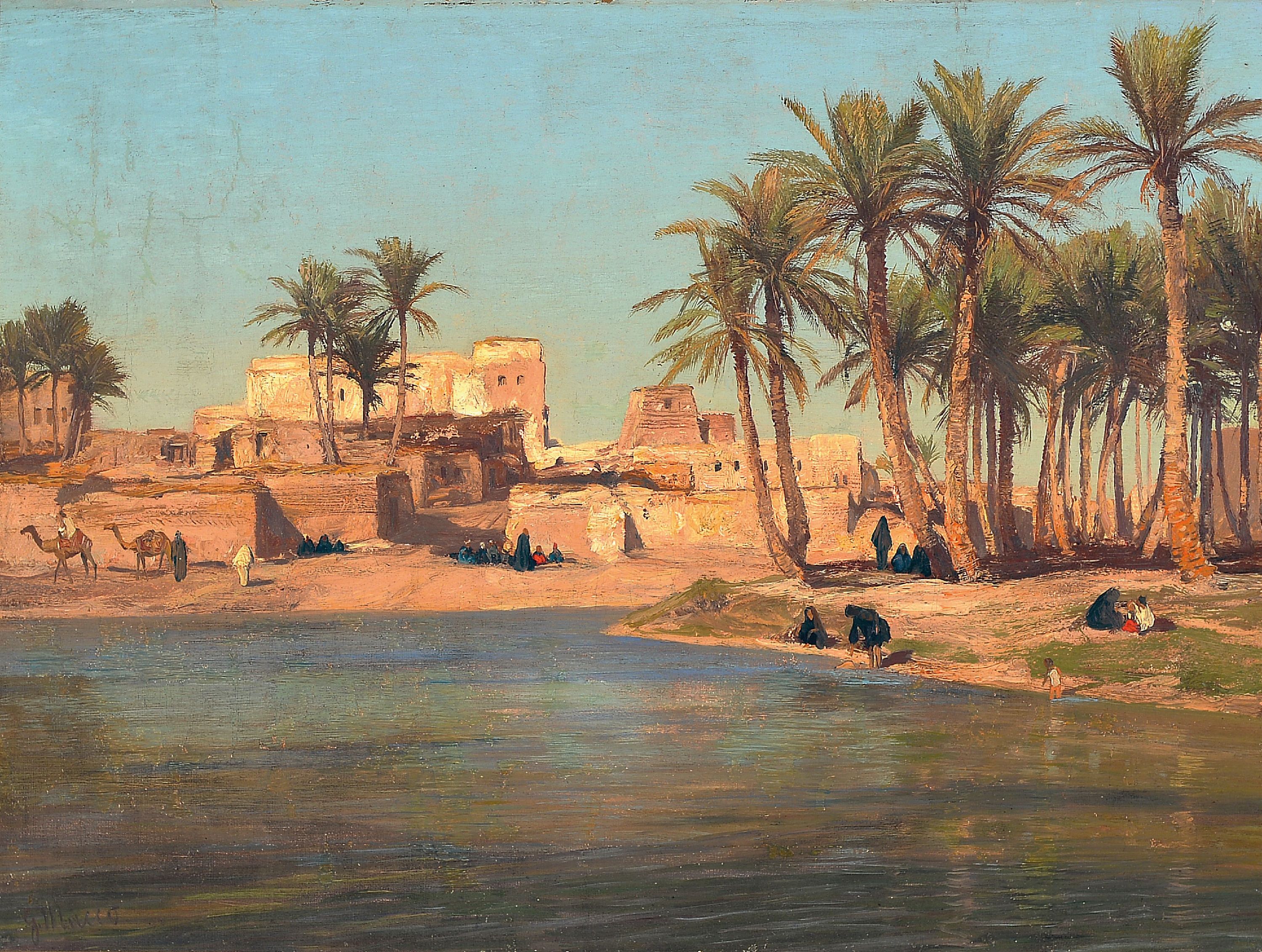 Image 27047154 - Georg Macco, 1863 Aachen-1933 Genua, ´Fellachen Dorf bei Kairo´ so verso auf altem ...