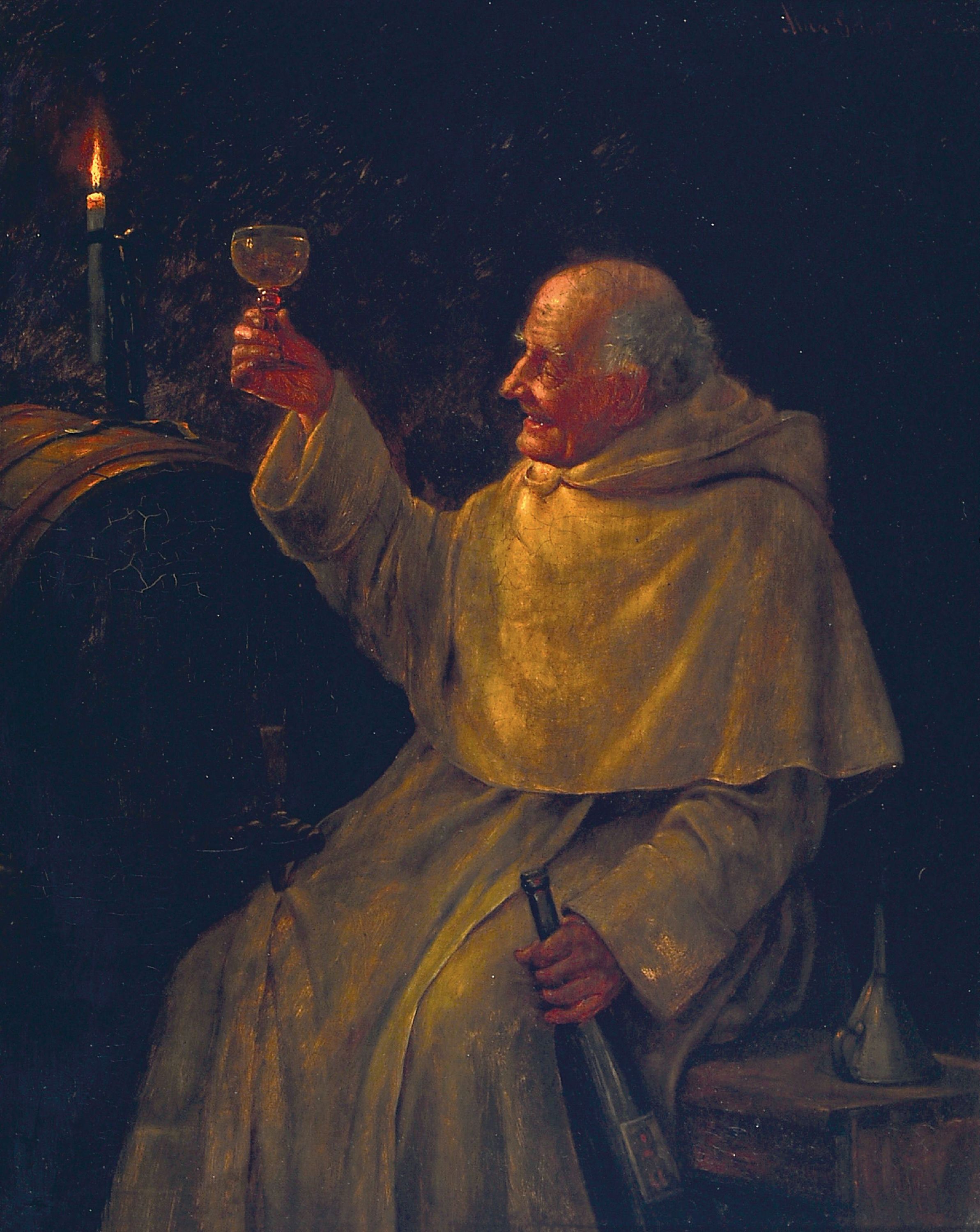 Image 27047168 - Max Scholz, 1855-1906 München, der Connaisseur, Mönch bei der Weinprobe im Keller, ...