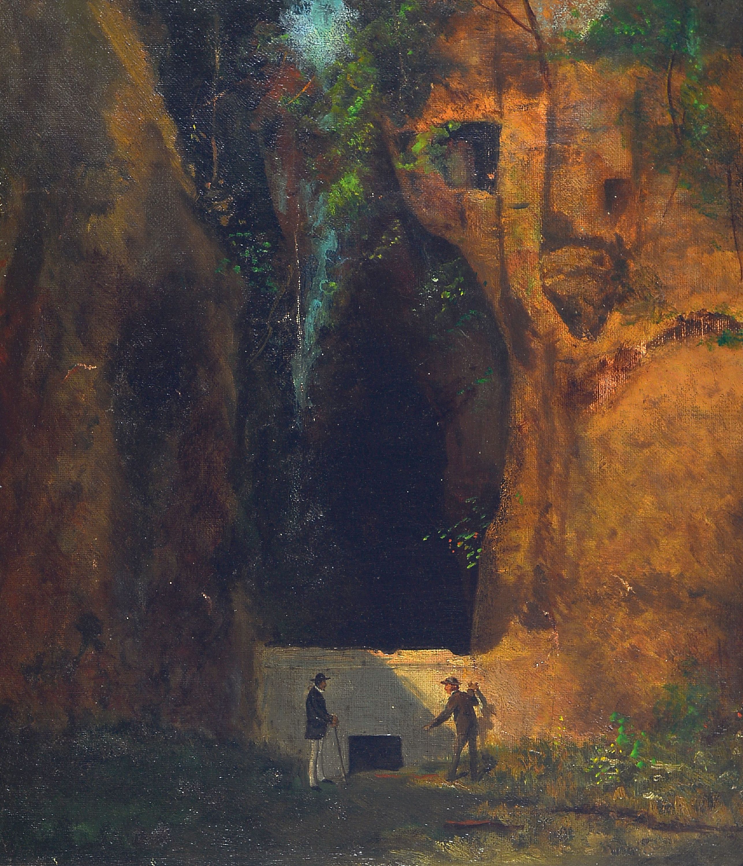 Image 27047172 - Unbekannter Künstler im Stile Carl Spitzwegs , zwei Wanderer vor einem Höhleneingang, ...